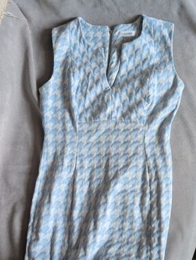 Calvin Klein Pale Blue and White Houndstooth Sheath Dress